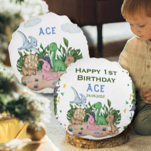 Rustic Greenery Baby Dinosaurs Wild One Birthday Rundes Kissen