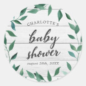 Rustic Greenery Baby Shower Runder Aufkleber (Vorderseite)