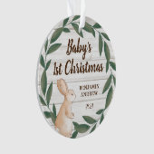 Rustic Greenery Bunny Baby's First Christmas Foto Ornament (Vorderseite)