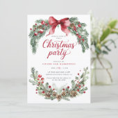Rustic Greenery Christmas Party Einladung (Stehend Vorderseite)