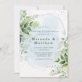 Rustic Greenery Dusty Blue Airy Hochzeitseinladung (Vorderseite)