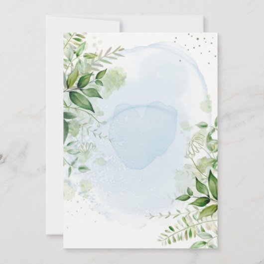 Rustic Greenery Dusty Blue Airy Hochzeitseinladung Einladung (Rückseite)