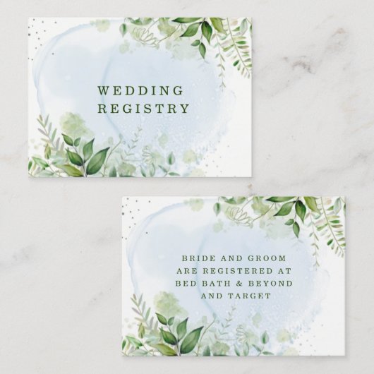 Rustic Greenery Dusty Blue Airy Wedding Registry Visitenkarte (Vorne/Hinten)