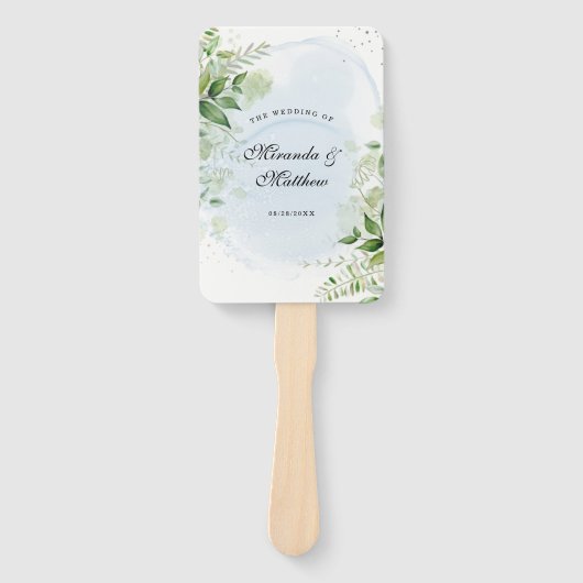 Rustic Greenery Dusty Blue Wedding Danke Hand Fächer (Vorderseite)