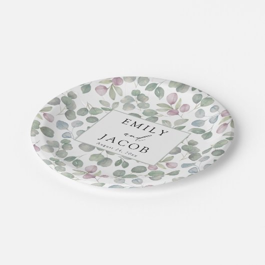 Rustic greenery Eucalyptus paper plate Pappteller (Schrägansicht)