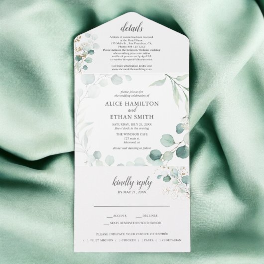 Rustic Greenery Eucalyptus Summer Wedding All In One Einladung