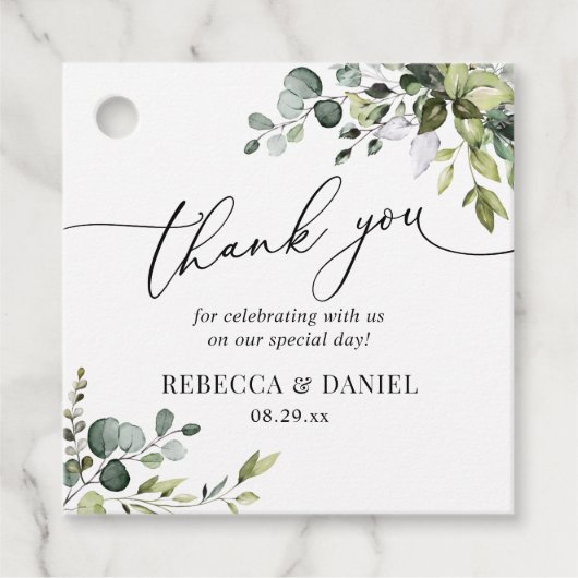 Rustic Greenery Eucalyptus Wedding Vielen Dank Geschenkanhänger (Vorderseite)