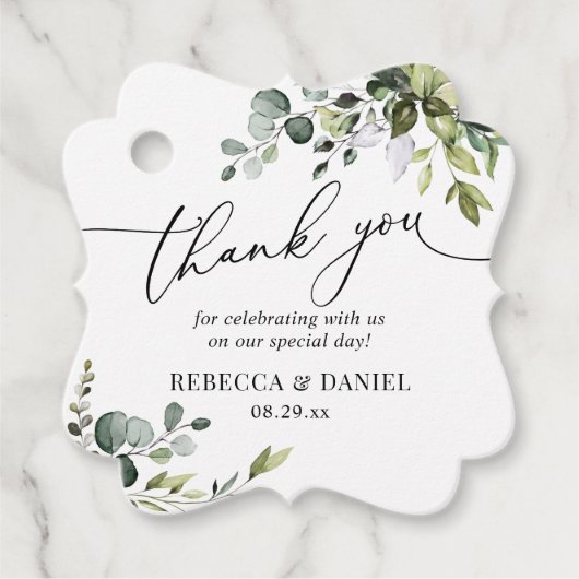 Rustic Greenery Eucalyptus Wedding Vielen Dank Geschenkanhänger (Vorderseite)