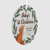 Rustic Greenery Fox Baby's First Christmas Foto Ornament (Vorderseite)