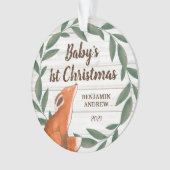 Rustic Greenery Fox Baby's First Christmas Foto Ornament (Vorderseite)