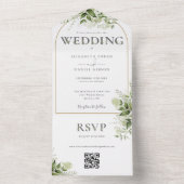 Rustic Greenery Gold Arch QR Code Wedding All In One Einladung (Innen Boden)