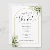 Rustic Greenery Gold Arch QR Code Wedding Save The Date (Vorderseite)