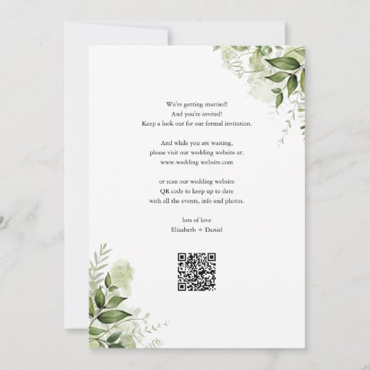 Rustic Greenery Gold Arch QR Code Wedding Save The Date (Rückseite)