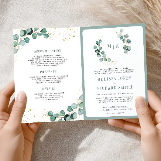 Rustic Greenery Gold Eucalyptus QR Code Wedding  Einladung