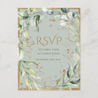 Rustic Greenery Gold Glitzer Wedding RSVP