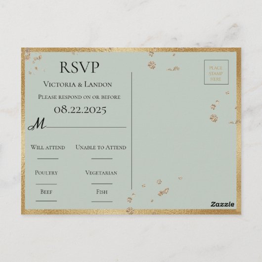 Rustic Greenery Gold Glitzer Wedding RSVP Postkarte (Rückseite)