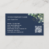 Rustic Greenery Gold Navy Blue Eucalyptus QR Code Visitenkarte (Rückseite)