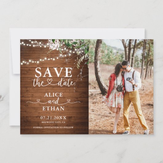 Rustic Greenery Heart Photo Save The Date (Vorderseite)