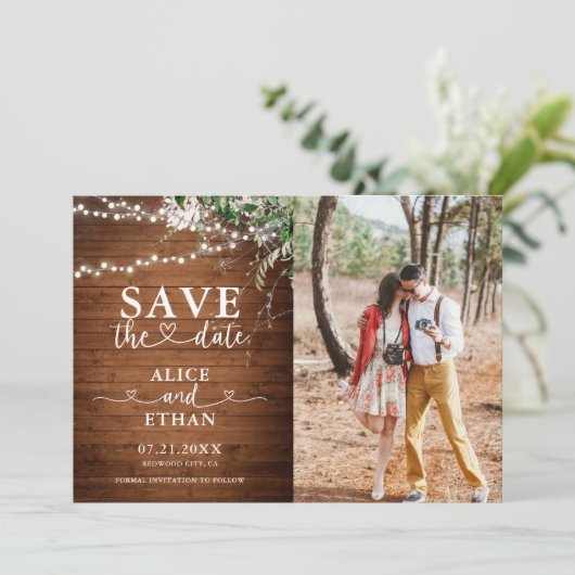 Rustic Greenery Heart Photo Save The Date (Stehend Vorderseite)