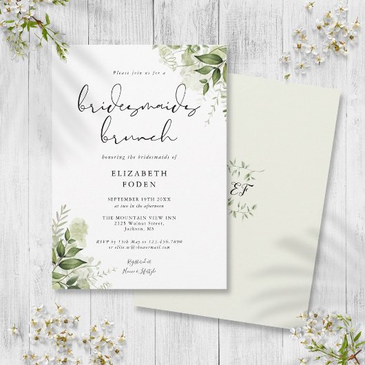 Rustic Greenery Monogram Bridesmaids Brunch Einladung