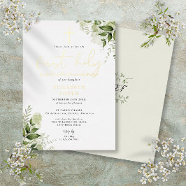 Rustic Greenery Monogram First Holy Communion Folieneinladung