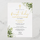 Rustic Greenery Monogram First Holy Communion Folieneinladung (Vorderseite)