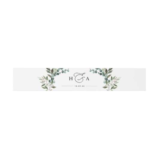 Rustic Greenery Monogram Wedding Einladungsbanderole (Flach)