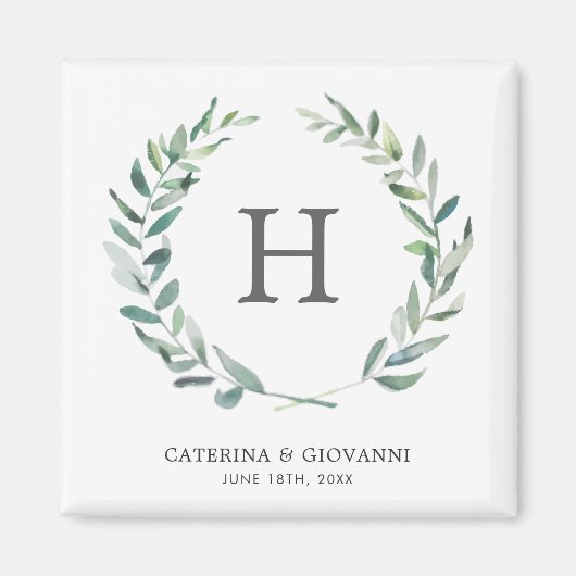 Rustic Greenery Monogram Wreath Wedding Magnet (Vorne)
