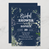 Rustic Greenery Navy Blue Brautparty Einladung (Vorne/Hinten)