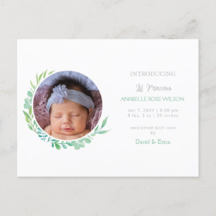 Rustic Greenery New Baby Foto Geburtserklärung Ankündigungspostkarte