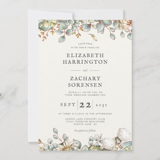 Rustic Greenery QR Code Hochzeit Einladung (Vorderseite)