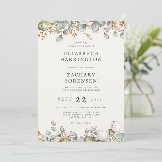 Rustic Greenery QR Code Hochzeit Einladung (Stehend Vorderseite)