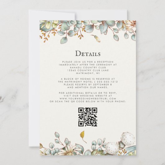 Rustic Greenery QR Code Hochzeit Einladung (Rückseite)