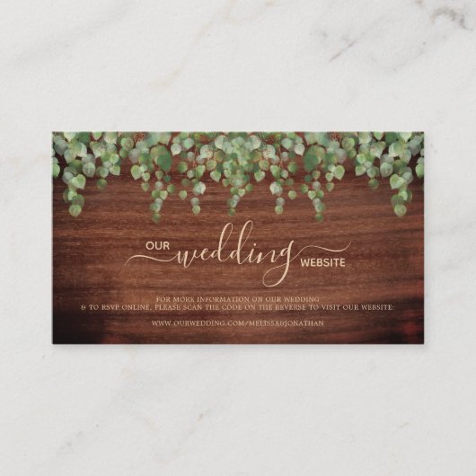 Rustic Greenery QR Code Wedding Website RSVP Card Visitenkarte (Vorderseite)