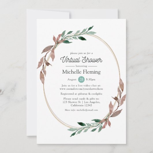 Rustic Greenery Virtual Baby oder Brautparty Einladung (Vorderseite)