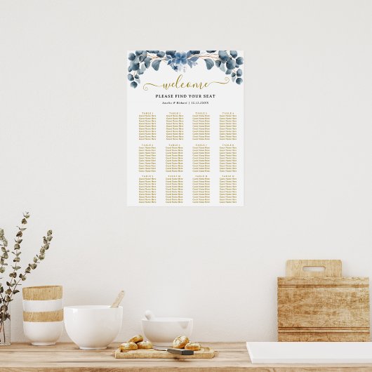 Rustic Greenery Wedding Table Plan Poster (Küche)