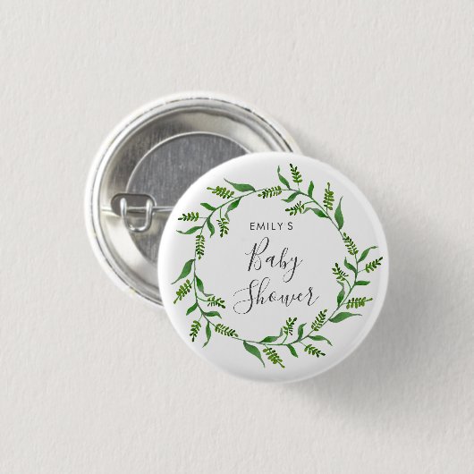 Rustic Greenery Wreath Baby Shower Button (Vorne & Hinten)
