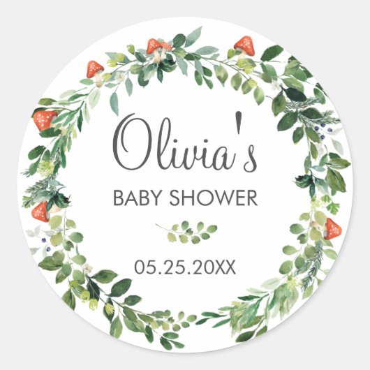 Rustic Greenery Wreath Baby Shower Vielen Dank für Runder Aufkleber (Vorderseite)