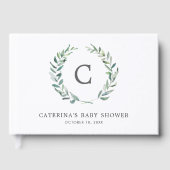Rustic Greenery Wreath Monogram Baby Shower Gästebuch (Vorderseite)
