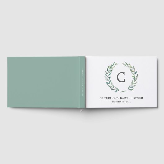 Rustic Greenery Wreath Monogram Baby Shower Gästebuch (Voll)