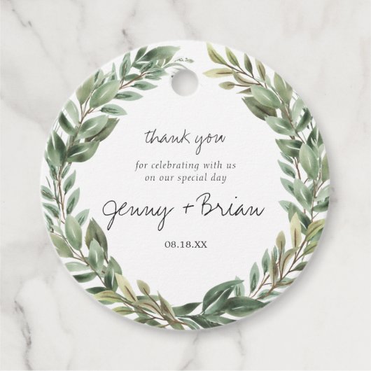 Rustic Greenery Wreath Wedding Vielen Dank Geschenkanhänger (Vorderseite)