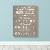Rustic Grey Burlap Story Wedding Date Leinwand (Insitu (Holzboden))