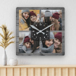 Rustic Grey Wood 4 Pictures Family Photo Collage Quadratische Wanduhr<br><div class="desc">Upload your favorite photos to make your own unique personalized keepsake photo gift.</div>