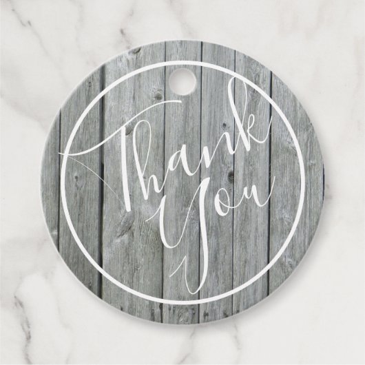 Rustic Grey Wood Wedding Vielen Dank Geschenkanhänger (Vorderseite)