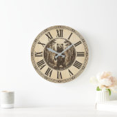 Rustic Grizzly Bear Wall Clock | Wood Style Große Wanduhr (Zuhause)