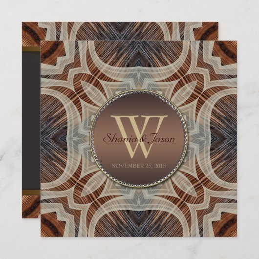 Rustic Grooves Monogram Wedding Einladung (Vorne/Hinten)