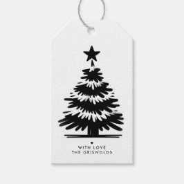 Rustic Grunge Black & White Merry Christmas Tree Geschenkanhänger