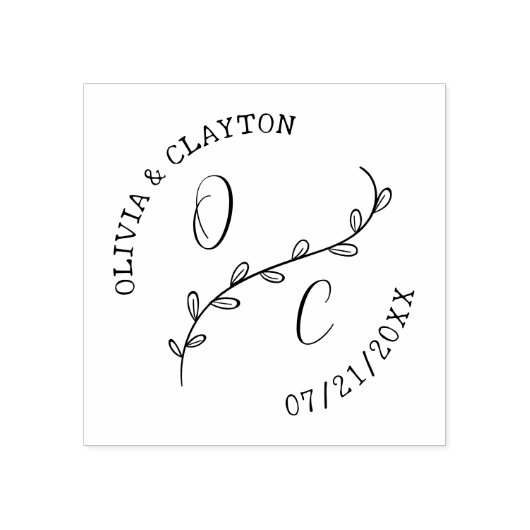 Rustic Hand-Drawn Initials & Branch Stamp Gummistempel (Prägung)