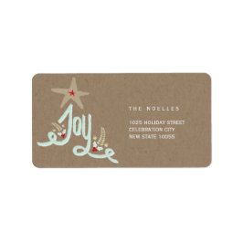 Rustic Hand Drawn Joy Calligraphy Holiday Address Adressaufkleber