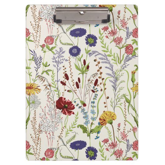 Rustic Hand-Drawn Meadow Wildflower Klemmbrett (Vorderseite)